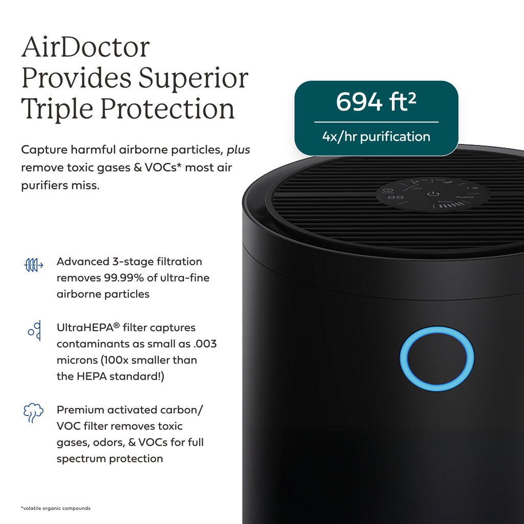AirDoctor 4000 black air purifier product and air filtration triple protection