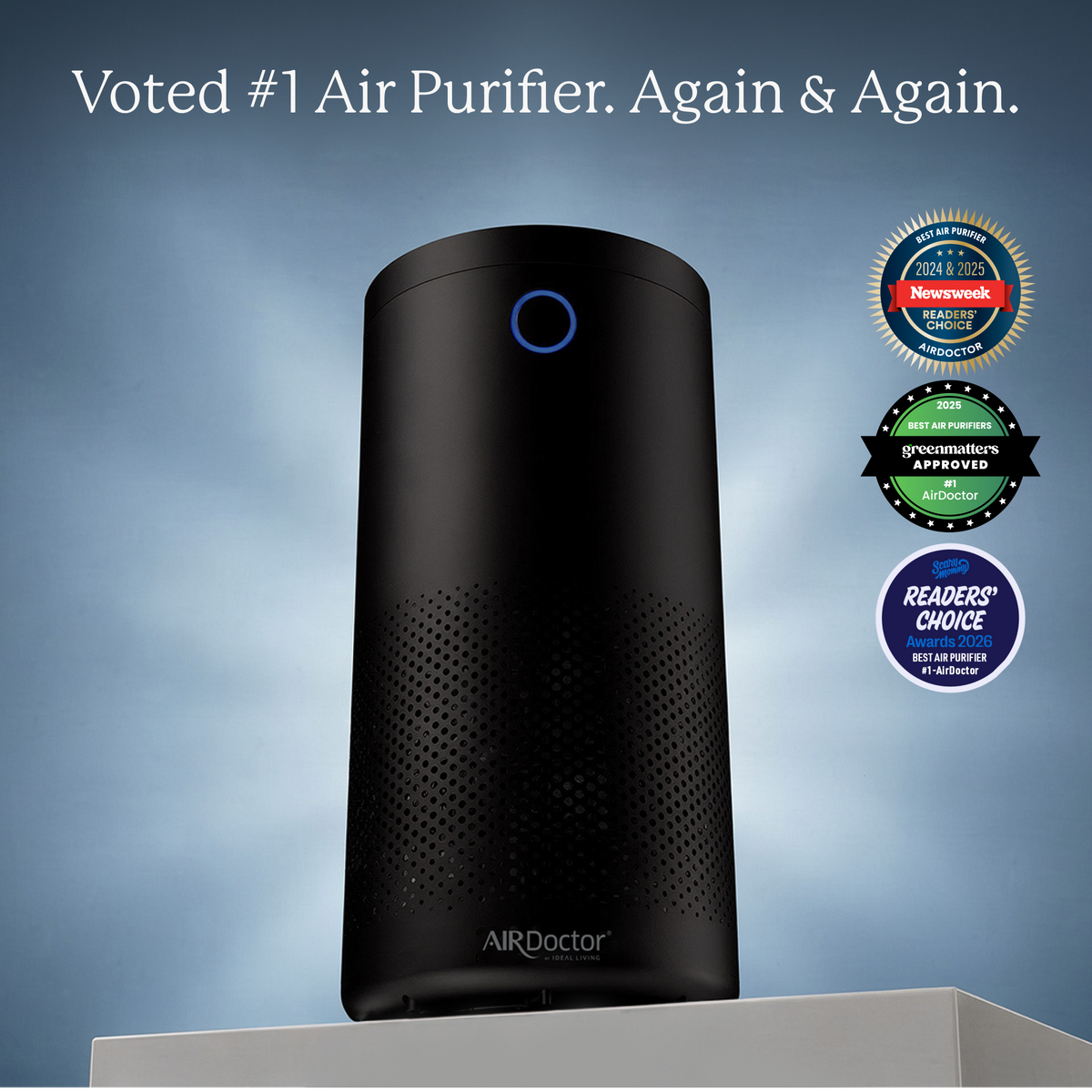 AirDoctor 4000 black air purifier product feature image award badges
