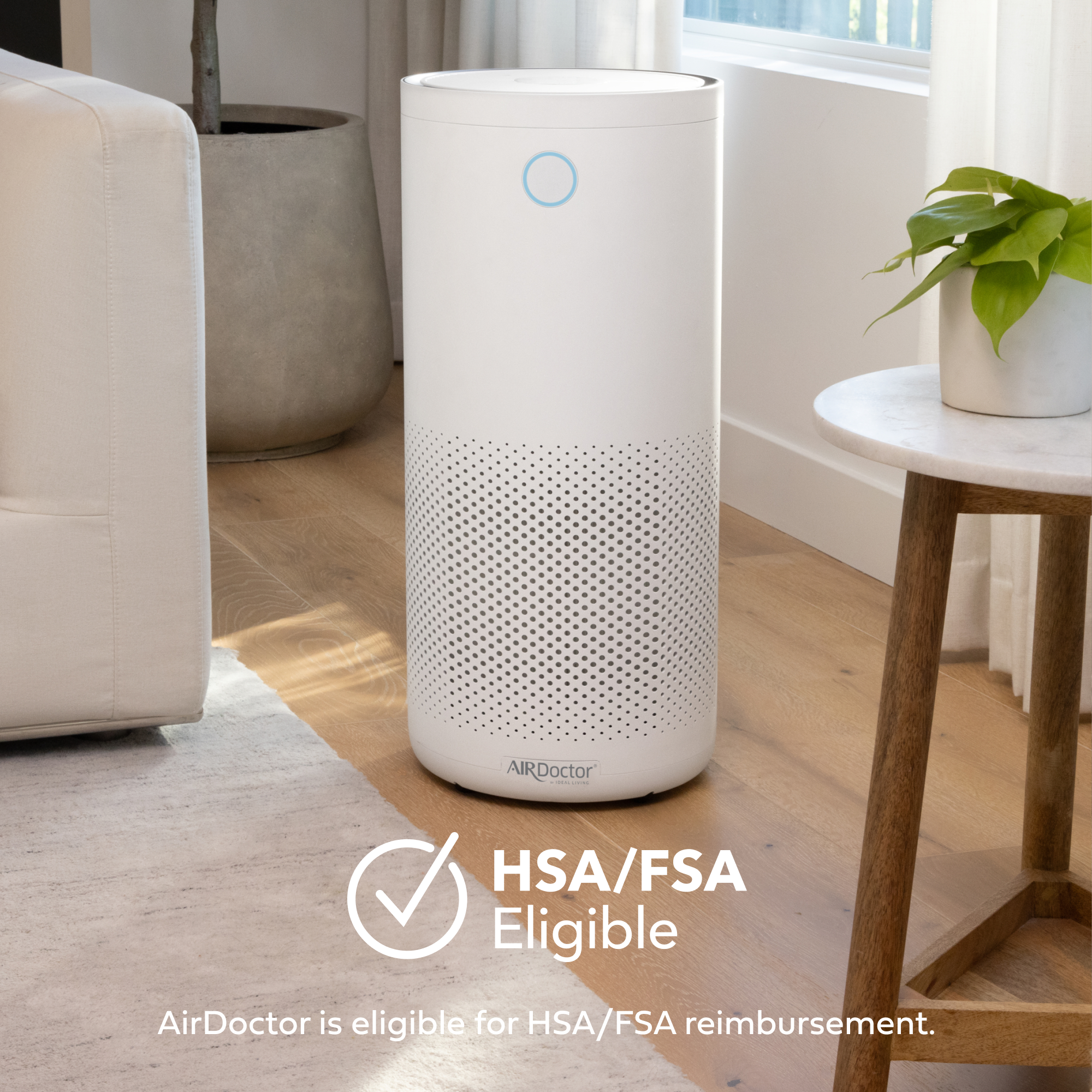 AirDoctor 4000 white air purifier in room for hsa/fsa options
