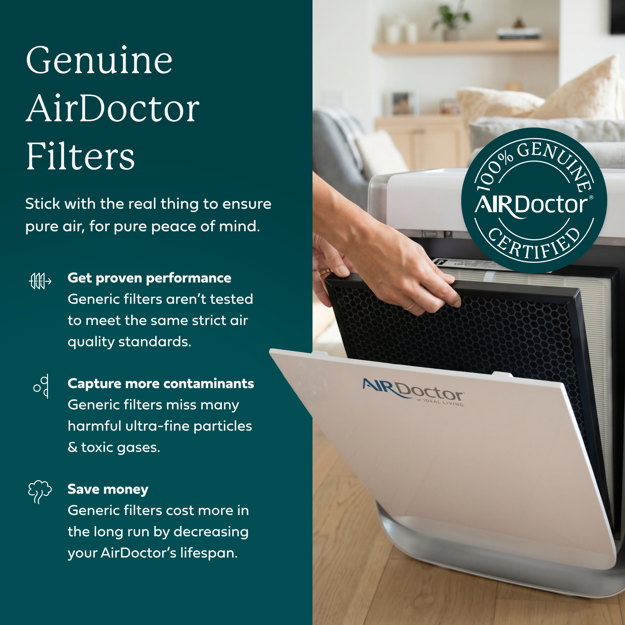 AirDoctor 2000 1-year filter combo pack product detail showing replacement filter install